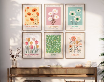 Flower Market Posters Gallery Wall SET of 6 London Poster Paris Wall Art Milan Art Bali Flowers Amsterdam Art Printable DIGITAL DOWNLOAD