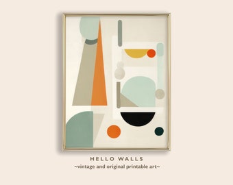 Abstract Geometric Art Print, Mid-Century Modern Wall Decor (Digital Download)