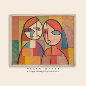 Abstract Wall Art Cubist Sisters Geometric Orange Pink Print Cubism Wall Decor Original Yellow Painting PRINTABLE DIGITAL DOWNLOAD
