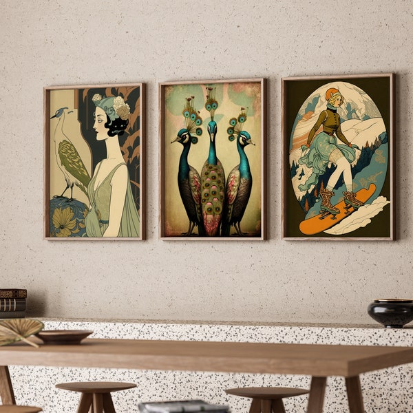 1920s Art Deco Wall Art SET of 3 Art Nouveau Prints Gallery Wall Prints 1920s Gallery Set Living Room Wall Art Printable DIGITAL DOWNLOADS