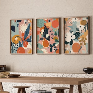 Wall Art SET von 3 Bunte Blumen druckbare Galerie Wandkunst Designs Blumen Obst Küche Wandkunst druckbare DIGITALE DOWNLOADS