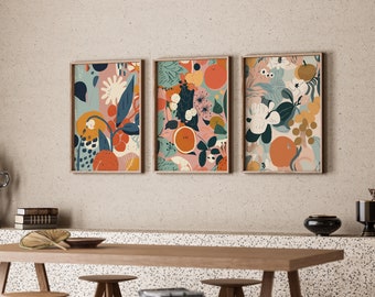 Floral Fruit Gallery Wall Art Set, Colorful Kitchen Prints (Digital Download)