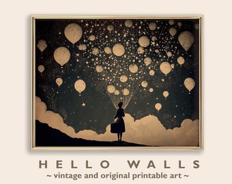 Hot Air Balloons Starry Night Printable Art (Digital Download)