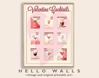 Valentine Home Decor Cocktails Poster Retro Valentine Printable Bar Cart Art Valentines Day Party Decor Valentine PRINTABLE DIGITAL DOWNLOAD