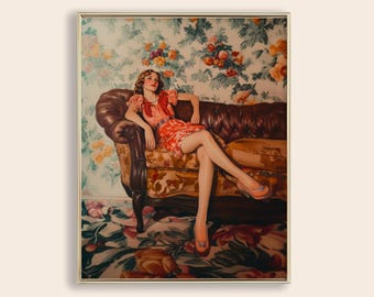 Retro Glamour Girl Wall Art Printable DIGITAL Wall Art Print 1930s Woman Wall Art Mid Century Poster Colorful Wall Art INSTANT DOWNLOAD