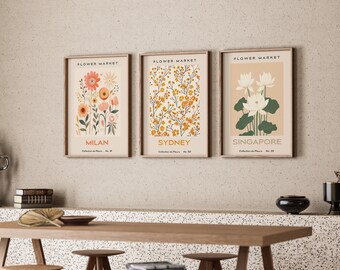 Flower Market Prints Gallery Wall SET of 3 Milan Flower Market Art Sydney Wall Art Singapore Flower Market Poster Printable DIGITAL DOWNLOAD