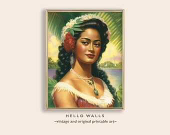 Tahiti Poster Art Tropical Wall Art Print Retro Poster Art South Pacific Travel Poster Art Mulher IMPRIMÍVEL DIGITAL DOWNLOAD