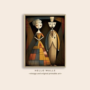 Abstract Wall Art Cubist Couple Whimsigoth Art Deco Print Cubism Wall Decor Original Art Deco Print Muted Tones PRINTABLE DIGITAL DOWNLOAD