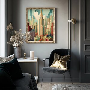 Art Deco Wall Art Print 1920s Wall Art Deco City Skyline Wall Art Deco Buildings Wall Art Deco Cityscape 1920s PRINTABLE DIGITAL DOWNLOAD image 2