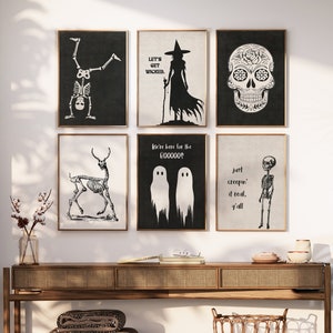 Halloween Art Gallery Wall SET of 6 Halloween Prints Dancing Skeleton Art Fall Wall Art Witch Decor Halloween Printable DIGITAL DOWNLOAD