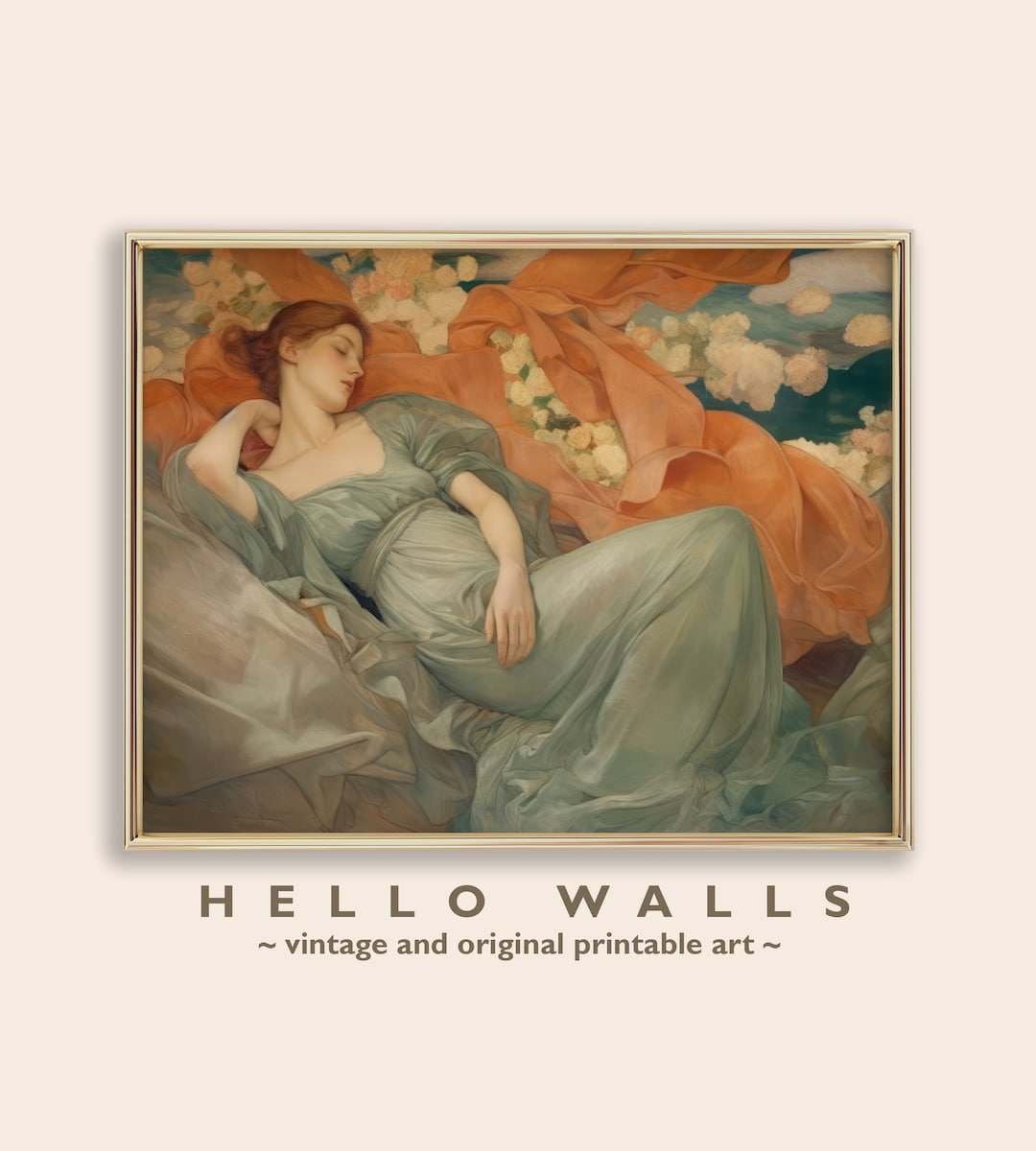 Parisian Wall Art Print Vintage Painting Pre Raphaelite Art Sleeping