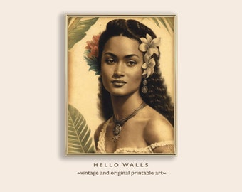 Arte de pôster retrô, impressão, arte de parede do Taiti, pôster de arte, arte de parede tropical, pôster de viagem do Pacífico Sul, arte de mulher, DOWNLOAD DIGITAL PARA IMPRIMIR