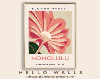 Hawaiian Flower Market Poster DIGITAL Flower Market Print Hawaiian Wall Art Print Pink Dopamine Decor Art Honolulu Poster PRINTABLE DOWNLOAD