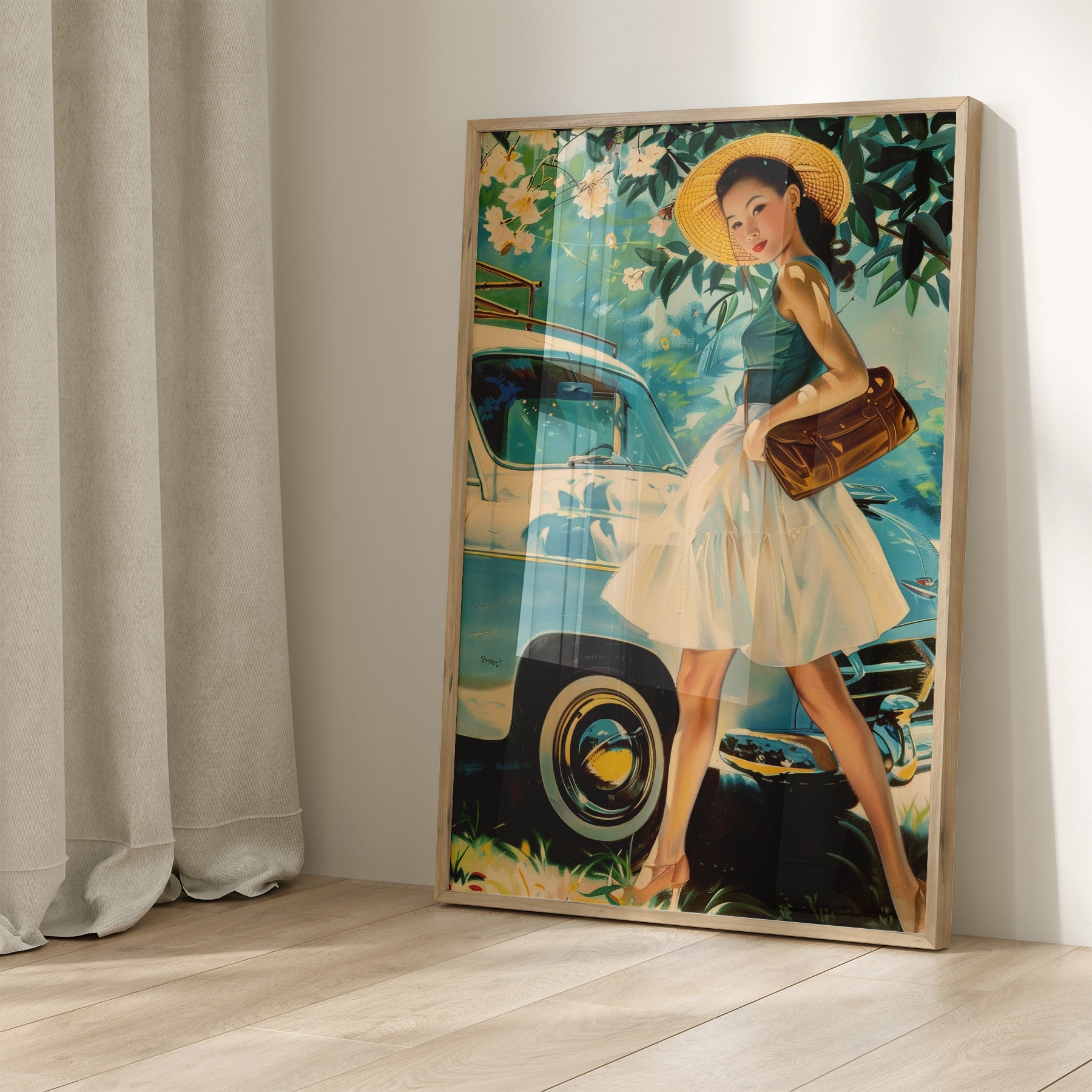 Retro 1950s Wall Art Asian Woman Art Print 1960s Style Poster Mid 