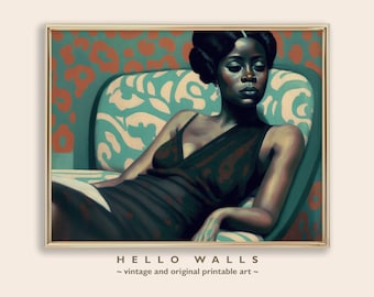 Digital Wall Art Black Woman Lounging Original Art Printable Beautiful Black Woman DIGITAL Painting Wall Artwork PRINTABLE DOWNLOAD