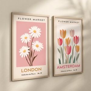 Flower Market Prints Gallery Wall SET of 2 Amsterdam Flower Market Poster London Flower Market Poster Flower Art Printable DIGITAL DOWNLOAD