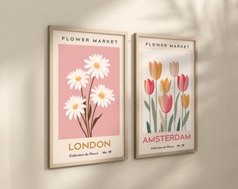 Flower Market Prints Gallery Wall SET of 2 Amsterdam Flower Market Poster London Flower Market Poster Flower Art Printable DIGITAL DOWNLOAD