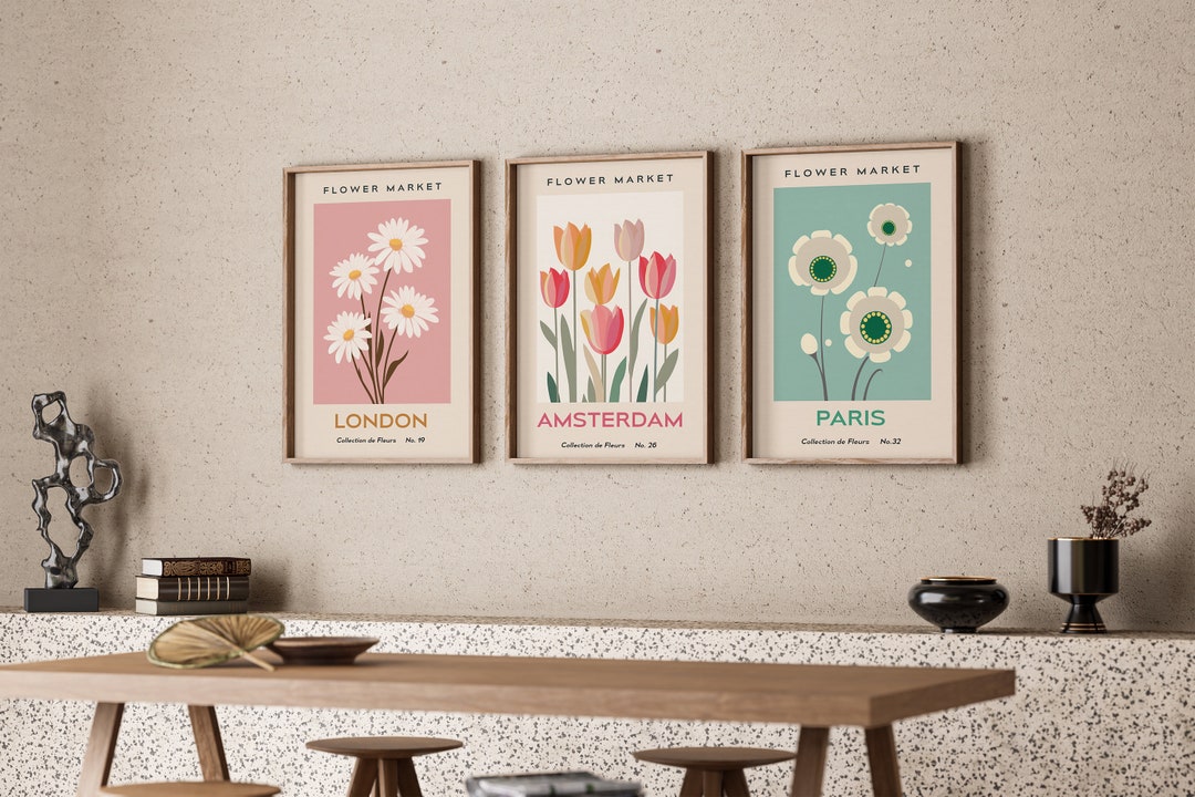 Flower Market Prints Gallery Wall SET of 3 London Flower Market Art ...