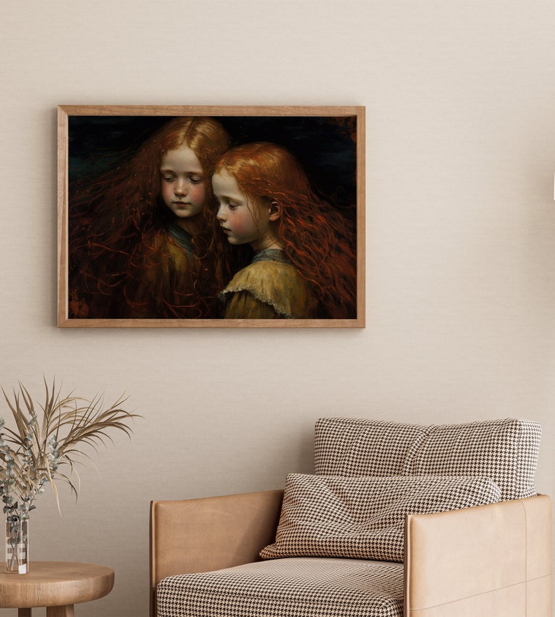PRINTABLE Dark Academia Original Wall Art Print Redhead Girls Art