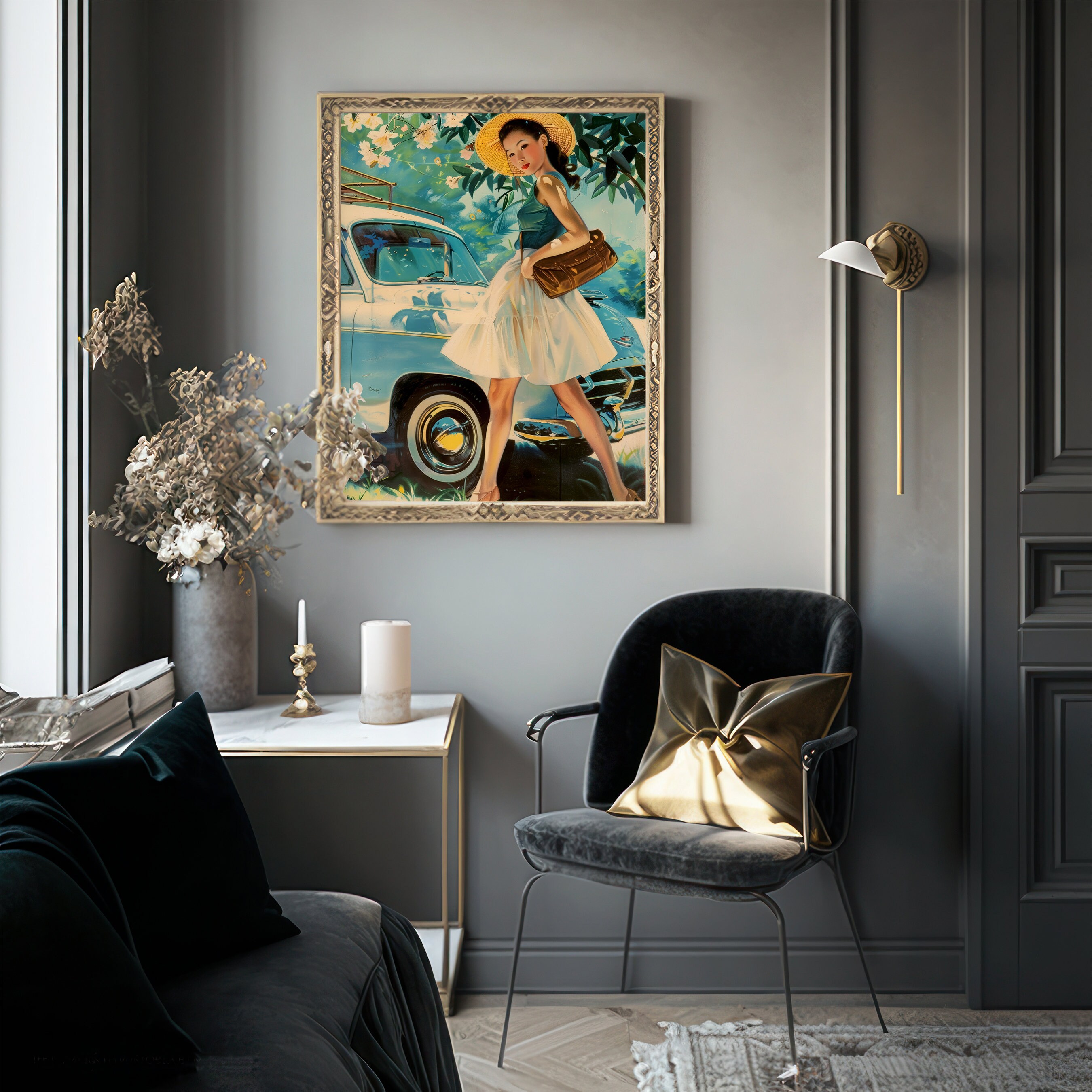Retro 1950s Wall Art Asian Woman Art Print 1960s Style Poster Mid