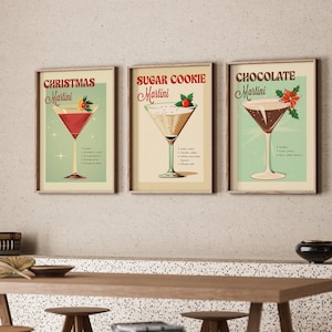 Urlaub Bar Warenkorb Kunst SET von 3 druckbare DIGITAL DOWNLOAD Retro Cocktail Wand Kunst Designs Schokolade Martini Art Retro Weihnachtscocktails
