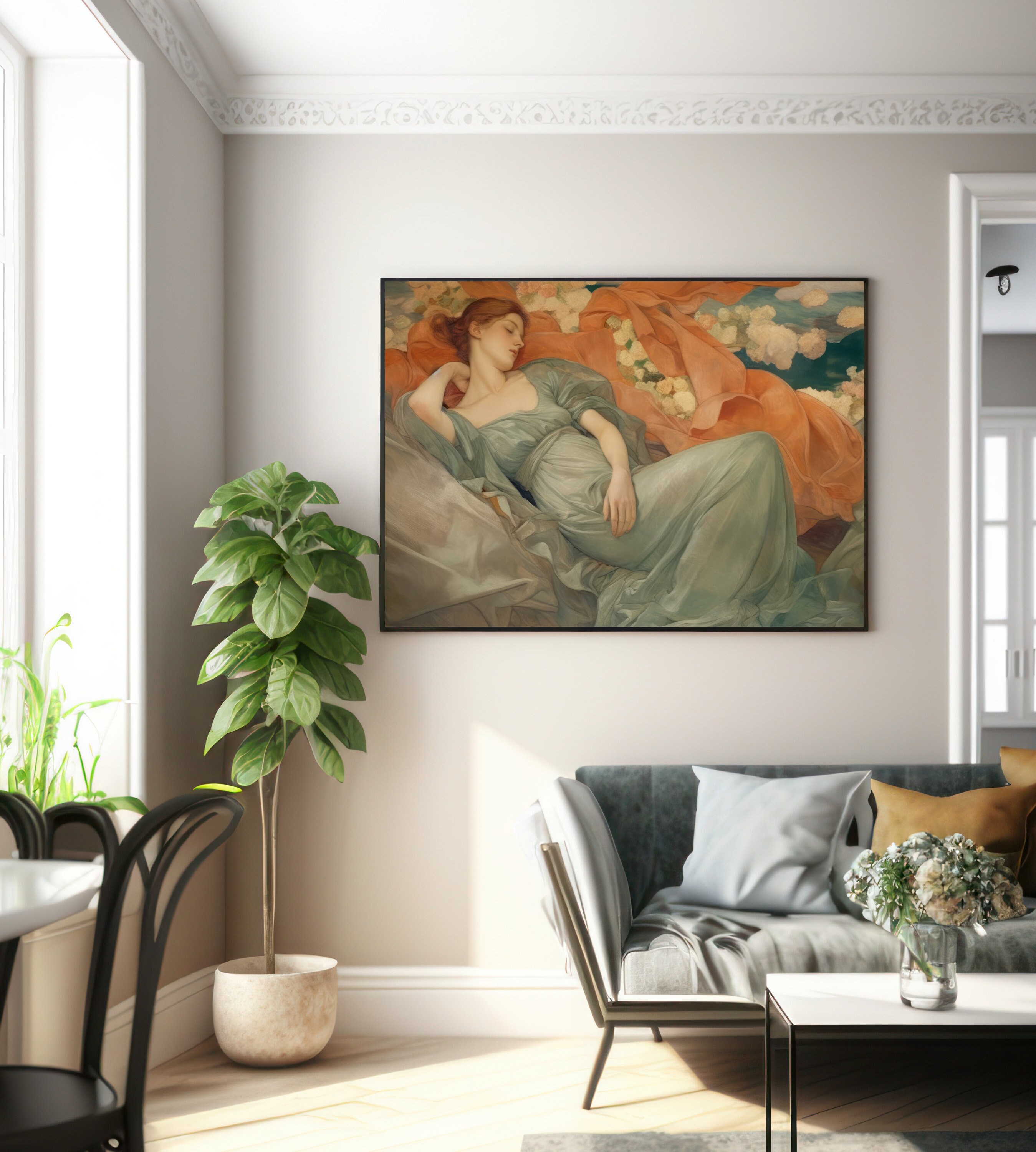 Parisian Wall Art Print Vintage Painting Pre Raphaelite Art Sleeping
