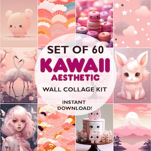 Kawaii Aesthetic 60 Pcs 4x6&quot; DIGITAL DOWNLOAD Wall Collage Kit Kawaii Room Decor Wall Art Teen Girl  Softgirl Wall Art Anime Wall Collage