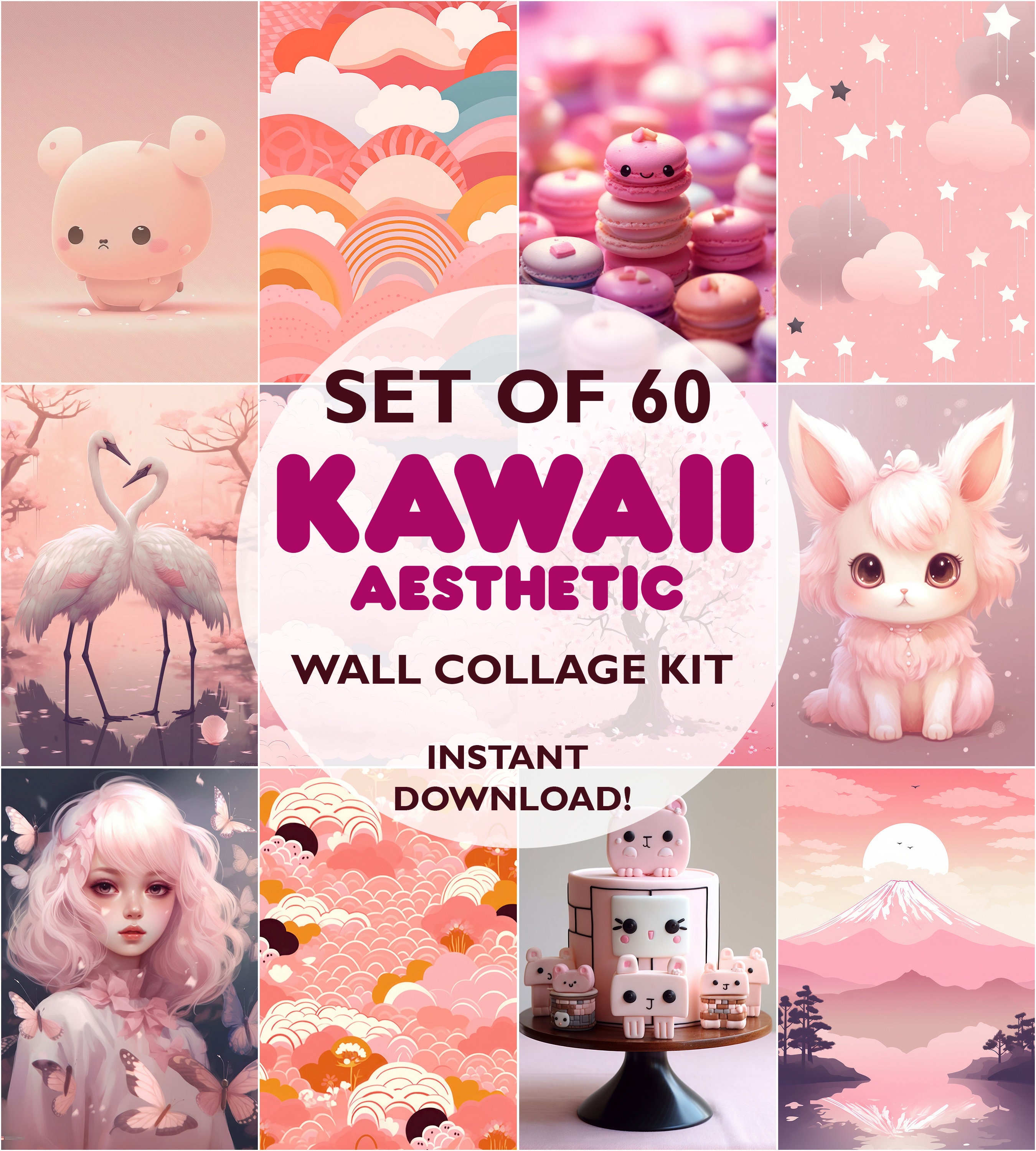 Kawaii Aesthetic Wall Collage Kit 104 Pcs, Anime Room Decor Wall