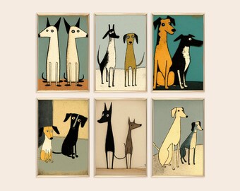 SET of 6 Dog Art Illustrations Nursery Art Dog Wall Decor Animals Art Print Dogs Kids Room Wall Art Abstract Dogs Printable DIGITAL DOWNLOAD