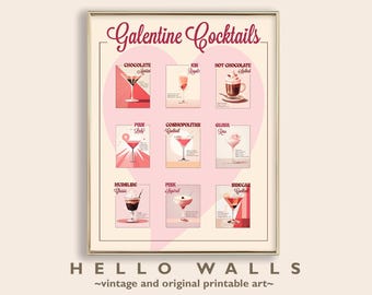 Galentine Party Decor Valentine Home Decor Cocktails Poster Retro Valentines Day Bar Cart Art Valentine PRINTABLE DIGITAL DOWNLOAD