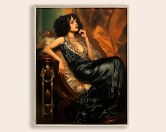 Art Nouveau Wall Art 1920s Glam Black Woman DIGITAL Art Printable Beautiful Black Woman Art Deco Painting Regency Wall Art INSTANT DOWNLOAD