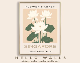 Flower Market Print Singapore Flower Market Poster White Lotus Flower Poster Singapore Wall Art Flower Poster PRINTABLE DIGITAL DOWNLOAD