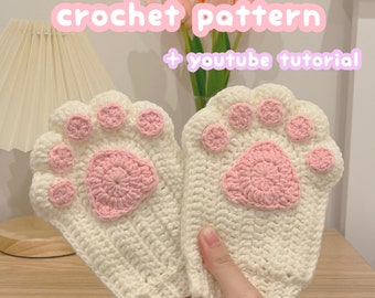 crochet cat paw fingerless gloves, beginner-friendly crochet pattern, crochet gloves pattern