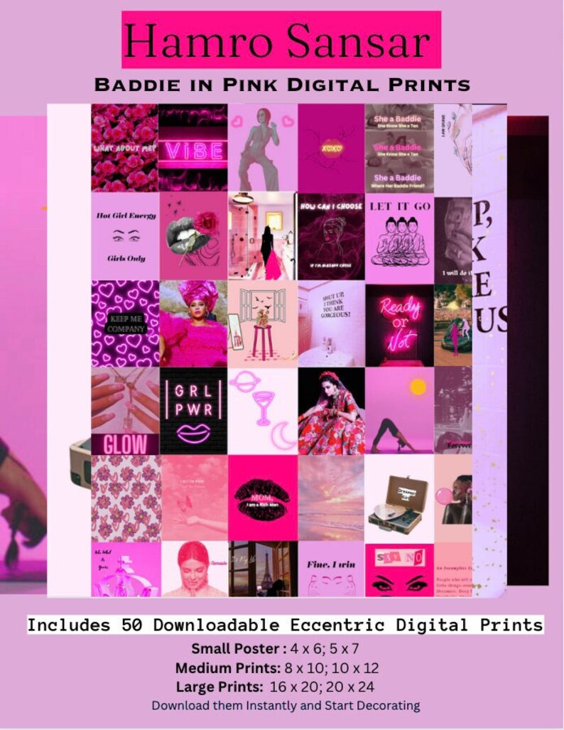 49 Hot Pink Baddie Energy Collage Kit Instant Download 50 Etsy