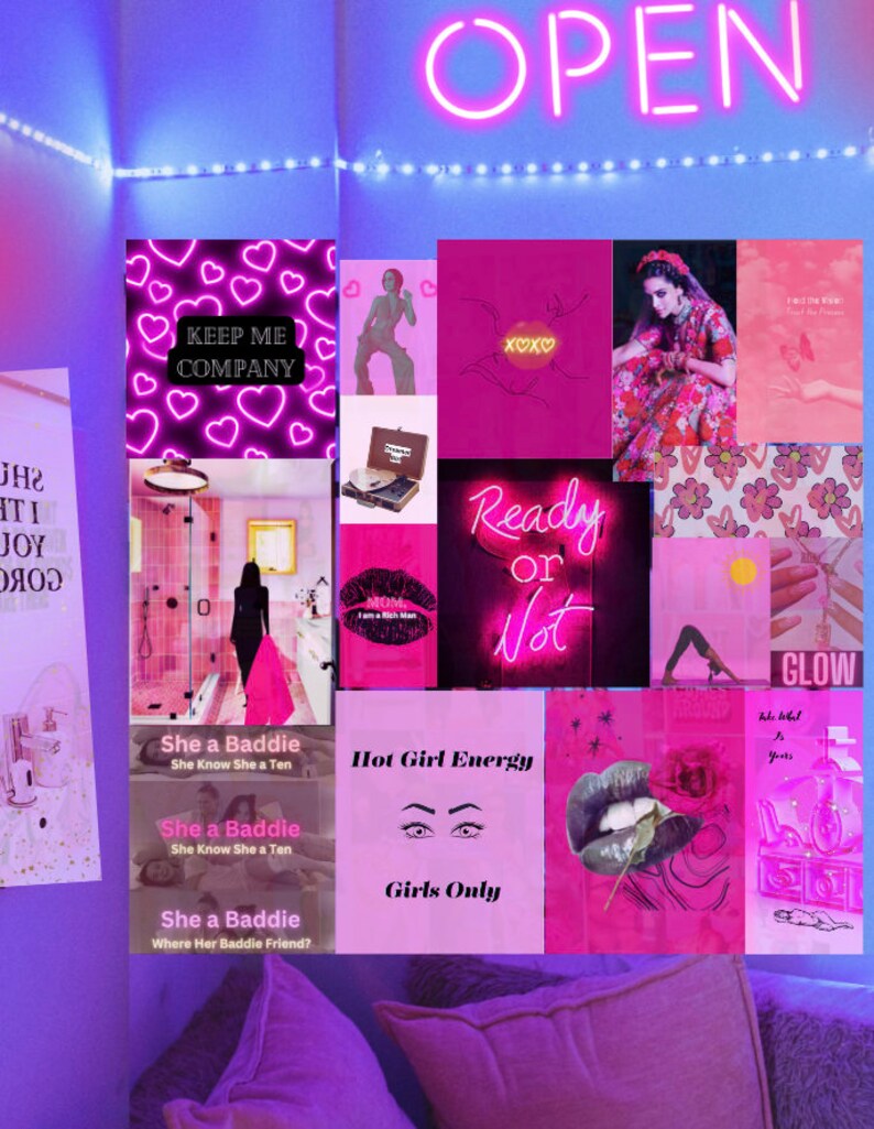 49 Hot Pink Baddie Energy Collage Kit Instant Download 50 Etsy