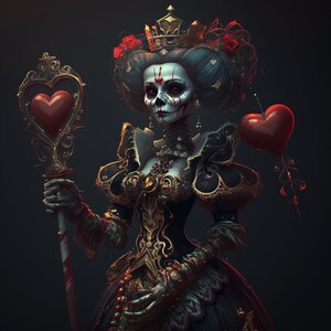Queen of hearts, digital wall art, medieval decor