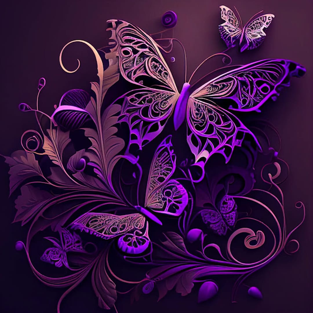 Purple Butterfly, Wall Art, Digital Art Design, Kids Nursery Decor Etsy