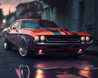 Classic Challenger, Digital Wall Art, Muscle Car Art Design, Old