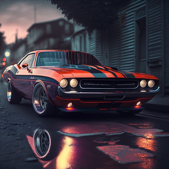 DODGE Challenger インテリア アメ車 絵 Classic Challenger, Digital Wall Art, Muscle Car Art Design, Old