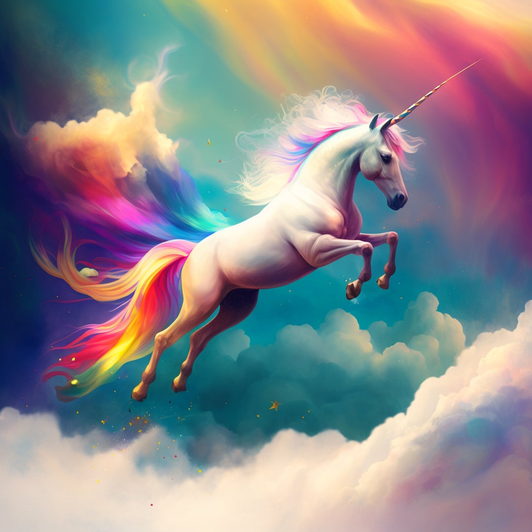 Rainbow Unicorn, Digital Print, Wall Decor, Printable Art, Colorful ...