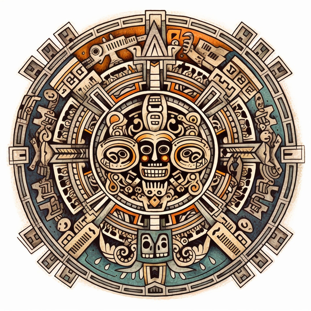 Aztec Calendar 1 Maya Art Tattoo Design Tribal Digital - Etsy