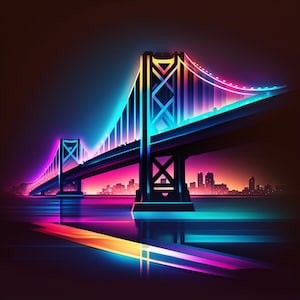 Bay bridge 4, architecture, cityscape, neon digital print
