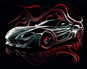Sportwagen-abstracte achtergrond, digitale kunst aan de muur, sportwagen in Corvette-stijl