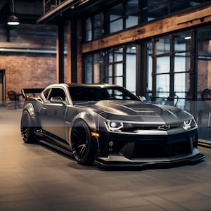Camaro ZL1 style, chevy sports car, chevrolet grey race car, digital print