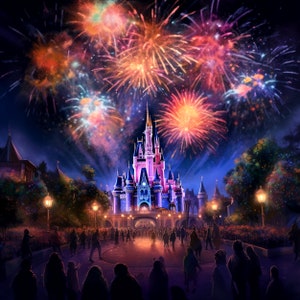 MagicAl Kingdom 5, magic castle, fireworks show, digital print, wall art