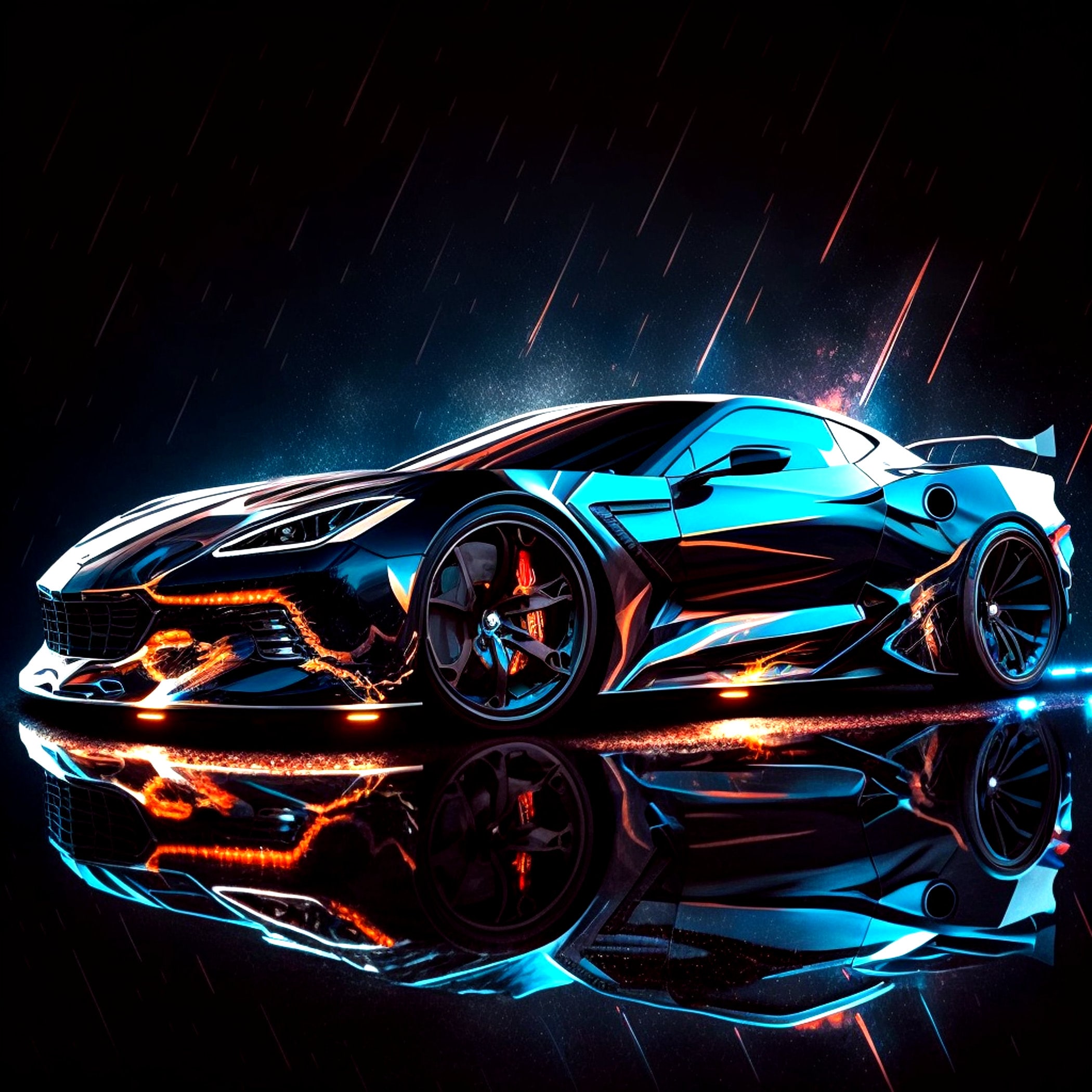 Sports Car With a Neon Tint & Background, Chevy Corvette, Digital Wall