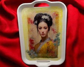 Mittelgroßes, asiatisch inspiriertes Tablett aus Melamin