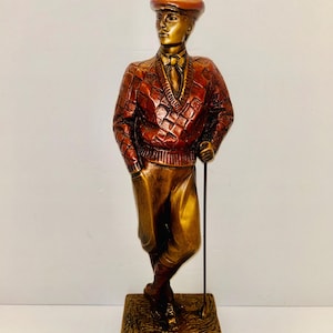 Signed &quot;Golfer&quot; Statue by Alexander Danel: Bronze Finish Resin, 1989