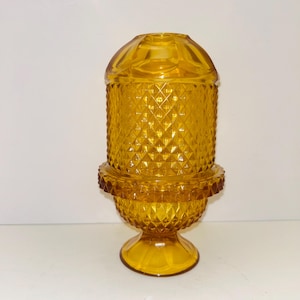 Vintage Viking Amber Fairy Lamp: Diamond Point Glass Light