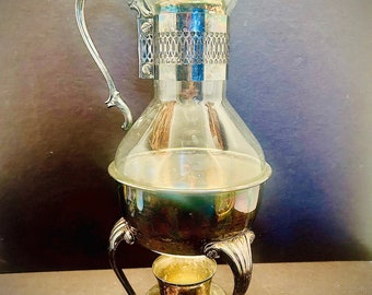 Vintage FB Rogers Silver-plated & Glass Coffee Carafe with Warming Stand.